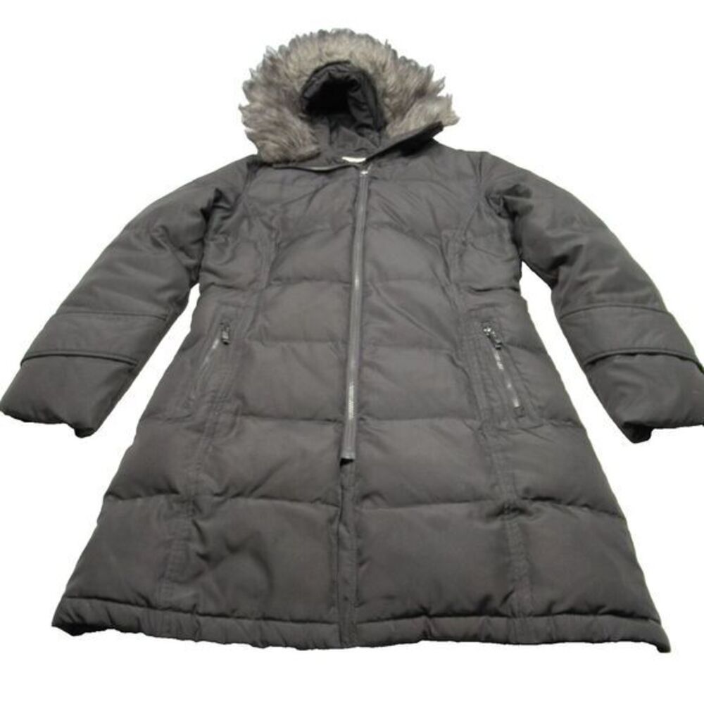 Calvin Klein Down Parka Women Medium Black Faux‎ Fur Hood Full Zip Puffer Jacket